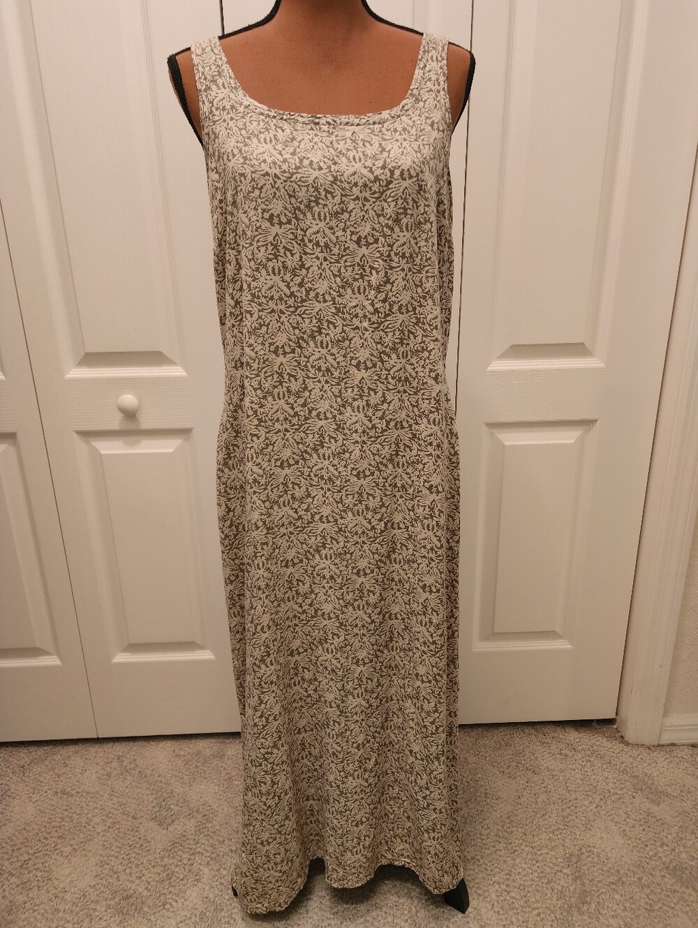 Vintage Faded Glory 90s Neutral Cream Floral Square Neck Maxi Dress